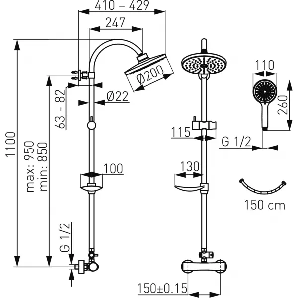 Sprchová souprava+sprchová term.baterie s horním vývodem2962 Novaservis SET040/TER,0