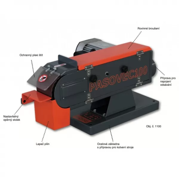 Stolní pásová bruska na kov N.KO Machines PÁSOVEC 100, 400V 1100.400