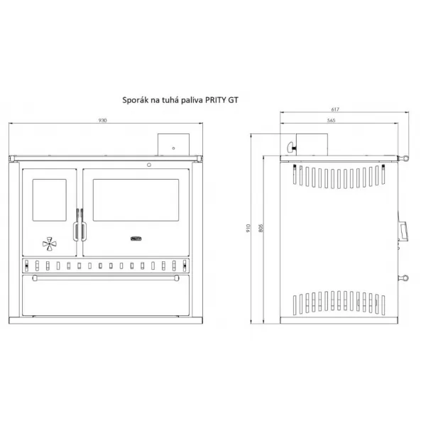Sporák na tuhá paliva černá, pravá PRITY GT FI S DR 7155