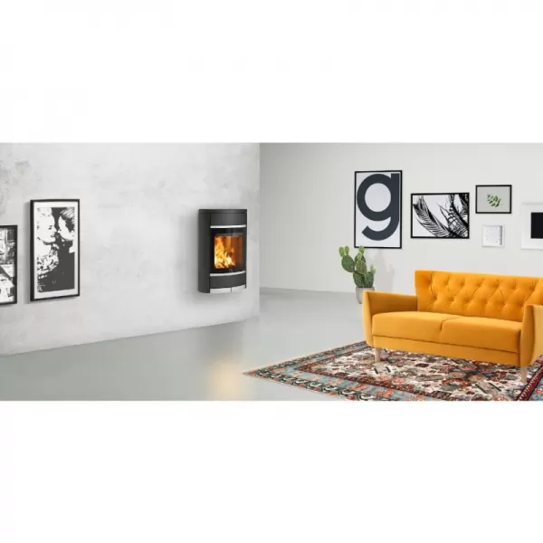 Krbová kamna závěsná s bočním prosklením, hliníkové lišty SCAN 68-8 černý lak