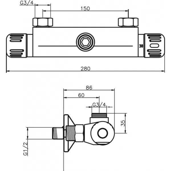 Sprchová termostat baterie horní vývod 150 mm Aquamat chrom Novaservis 2661/1,0