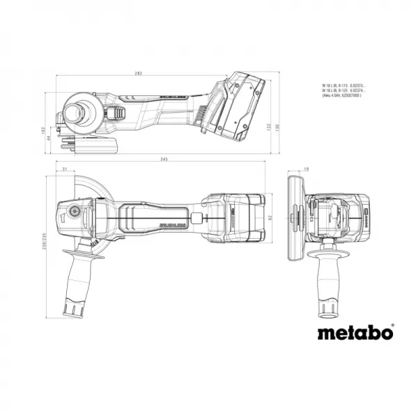Aku úhlová bruska 18V 2x4,0Ah Metabo 602374510