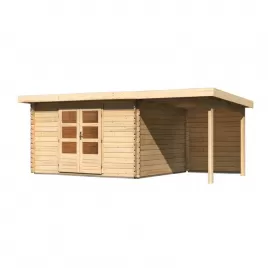 Dřevěný domek KARIBU BASTRUP 7 + přístavek 200 cm včetně zadní stěny (9313) natur LG3022