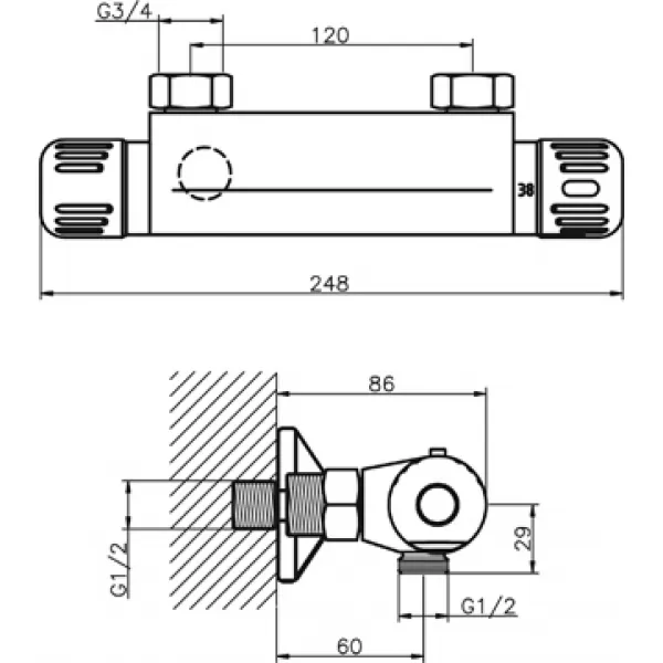 Sprchová termostatická baterie 120 mm Aquamat chrom Novaservis 2664/1,0