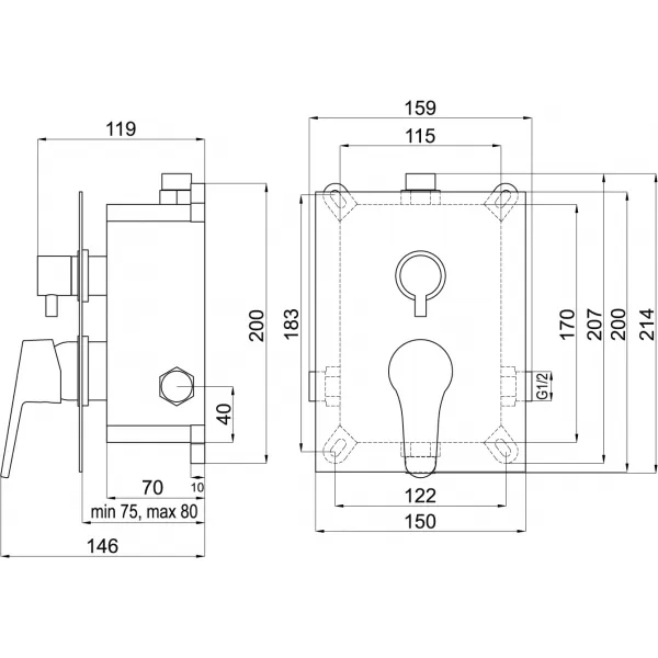 Podomítková baterie s boxem 2 vývody, IRIS New Novaservis BOX94451R,0