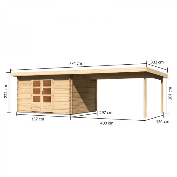 Dřevěný domek KARIBU BASTRUP 7 + přístavek 400 cm (77807) natur LG2938