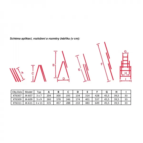 Žebřík trojdílný hliníkový 3x9 Xtline XT6309
