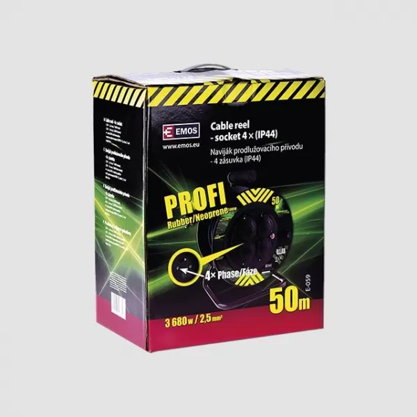 Prodlužovací gumový kabel na bubnu 4 zásuvky, 230 V / 50 m EMOS KL29114