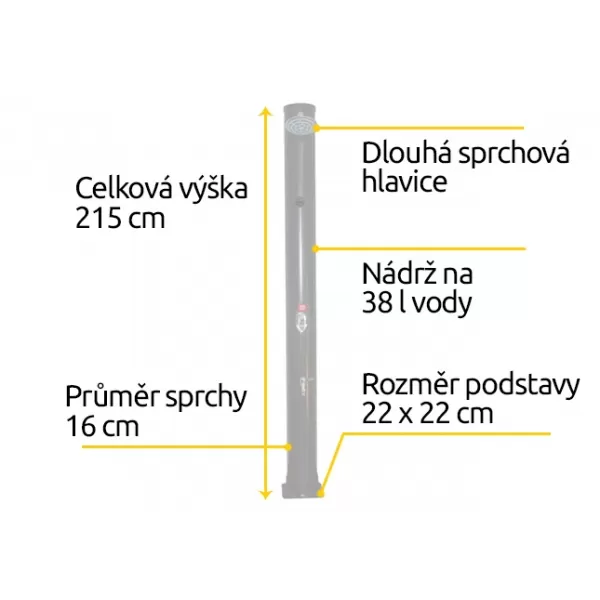 Solární sprcha vč. teploměru s dlouhou hlavicí Hawaj Uno 38 l černá 70556002