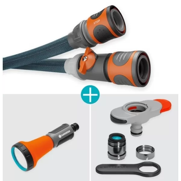 Textilní hadice Liano 10 m s přípojkou na vnitřní vodovodní kohoutky - sada Gardena 18490-20