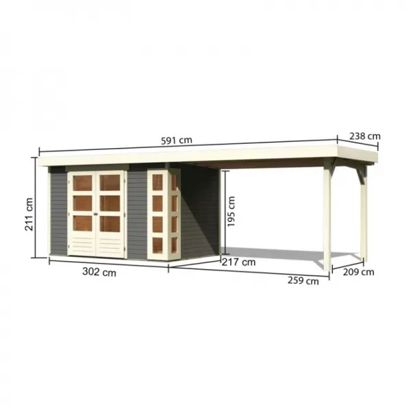 Dřevěný domek KARIBU KERKO 4 + přístavek 280 cm (82945) šedý LG2976