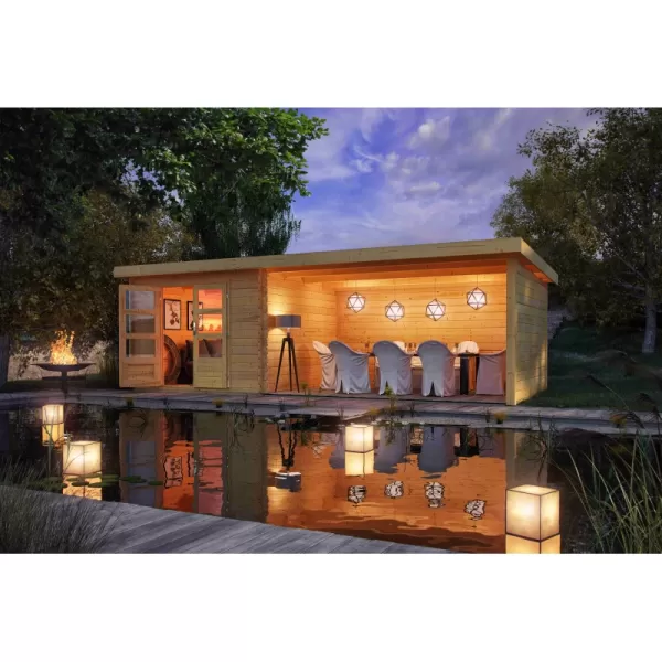 Dřevěný domek KARIBU BASTRUP 5 + přístavek 400 cm včetně zadní a boční stěny (9312) natur LG3021