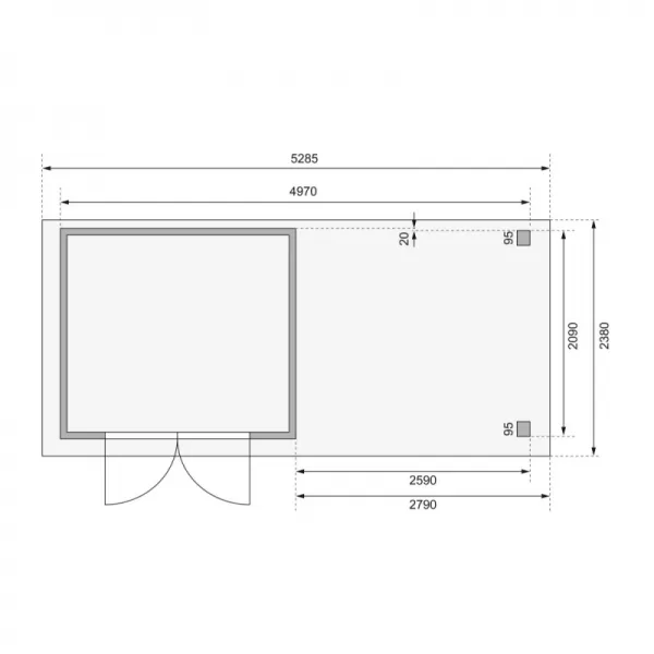 Dřevěný domek KARIBU KERKO 3 + přístavek 280 cm včetně zadní stěny (9187) natur LG2960