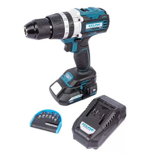 Aku vrtačka s příklepem bezuhlíková 70 Nm 18V 1x2,0Ah + nabíječka + box XTLINE XT102805-1B2B