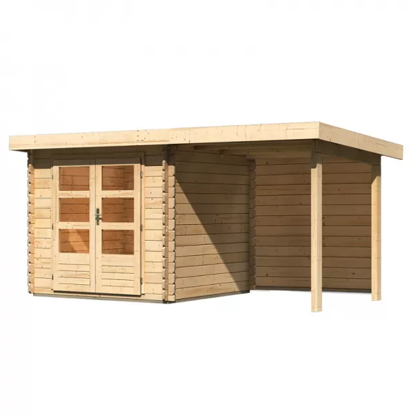 Dřevěný domek KARIBU BASTRUP 2 + přístavek 200 cm včetně zadní stěny (9300) natur LG2808