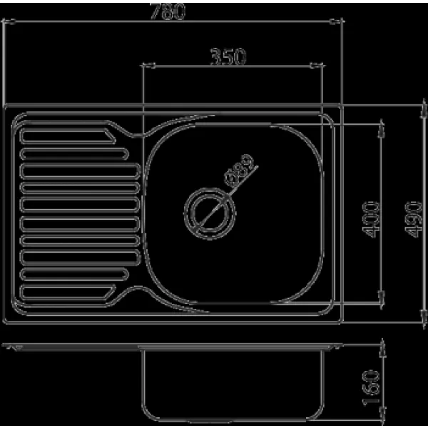 Dřez 49x78 s odkapem a přepadem nerez Novaservis DR49/78