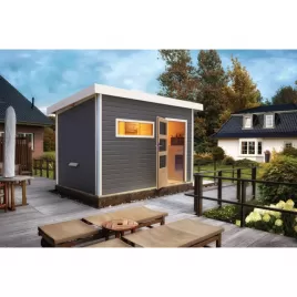 Finská sauna KARIBU SKROLLAN 2 (86292) terragrau s předsíní LG1930