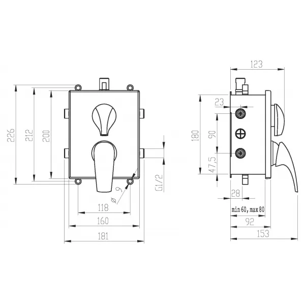 Podomítková baterie s boxem 3 vývody Novaservis BOX57052RX,0