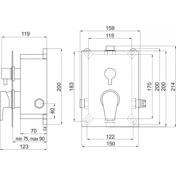 Podomítková baterie s boxem 2 vývody VISION X Novaservis BOX42051R,0