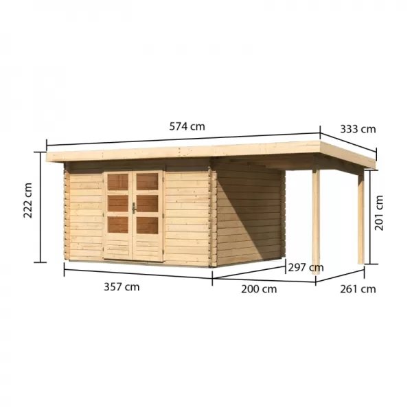 Dřevěný domek KARIBU BASTRUP 7 + přístavek 200 cm (78673) natur LG2934