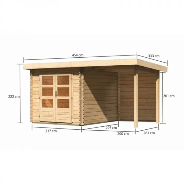 Dřevěný domek KARIBU BASTRUP 4 + přístavek 200 cm včetně zadní stěny (9304) natur LG3013