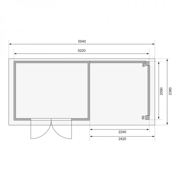 Dřevěný domek KARIBU KERKO 4 + přístavek 240 cm včetně zadní stěny (9189) natur LG2970