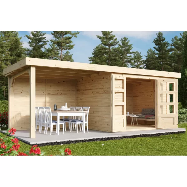 Dřevěný domek KARIBU KERKO 5 + přístavek 240 cm včetně zadní stěny (9195) natur LG2985