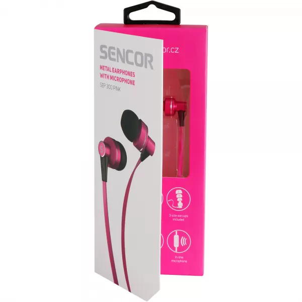 Sluchátka do uší s mikrofonem SENCOR SEP 300 MIC PINK MET