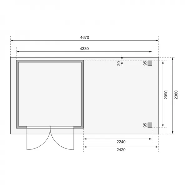 Dřevěný domek KARIBU ASKOLA 2 + přístavek 240 cm (82904) šedý LG1763