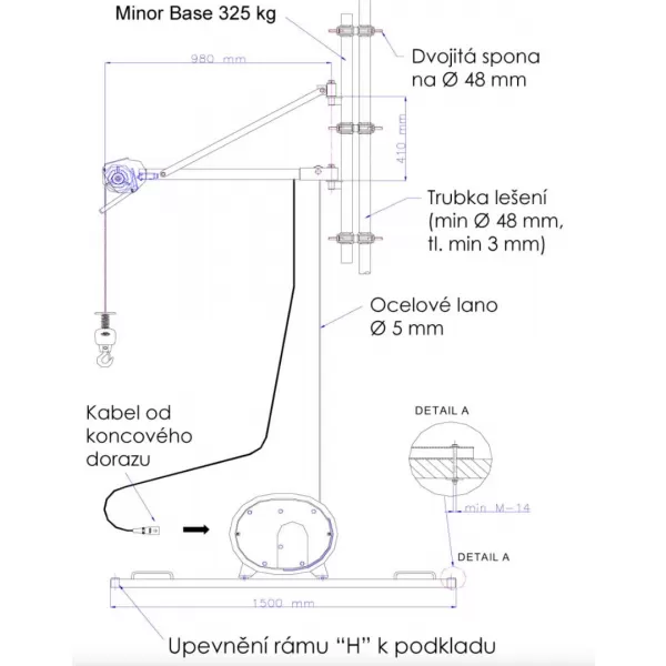 Kladka s koncovým spínačem včetně úchytů na lešení CAMAC
