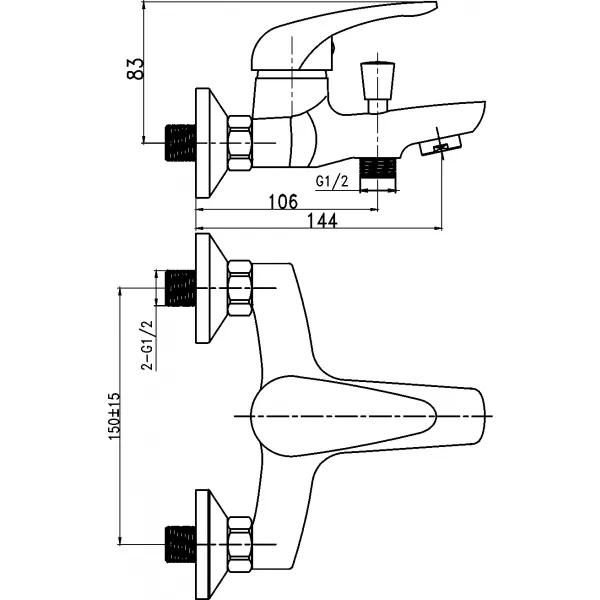 Vanová baterie bez příslušenství 150 mm Titania Hit chrom Novaservis 95520/1,0