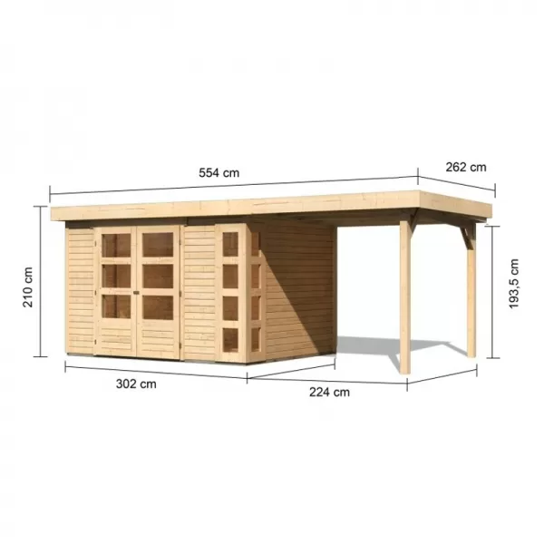 Dřevěný domek KARIBU KERKO 5 + přístavek 240 cm (9193) natur LG2983