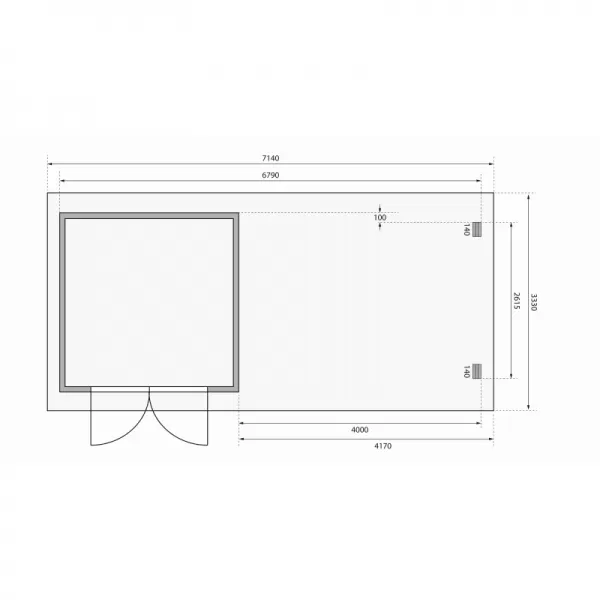 Dřevěný domek KARIBU BASTRUP 5 + přístavek 400 cm včetně zadní a boční stěny (9312) natur LG3021