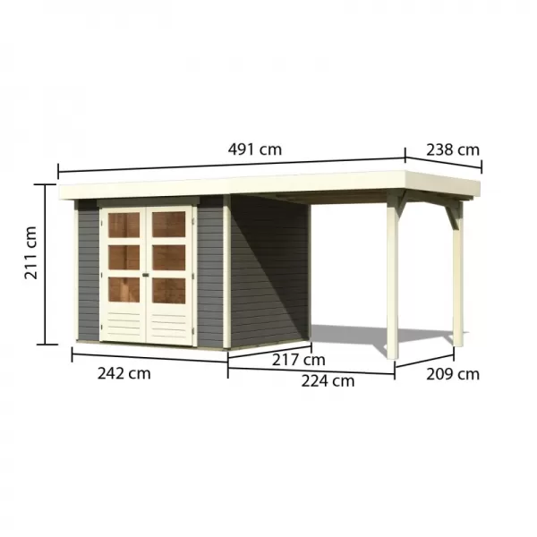 Dřevěný domek KARIBU ASKOLA 3 + přístavek 240 cm (82905) šedý LG1765