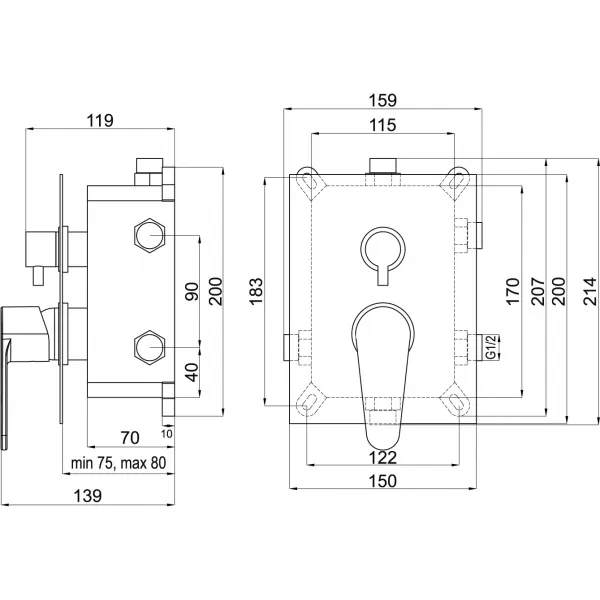 Podomítková baterie s boxem 3 vývody FRESH Novaservis BOX96051RX,0