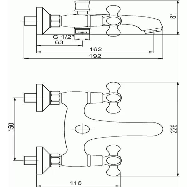 Vanová baterie bez příslušenství 150 mm Retro II chrom Novaservis 99120/1,0