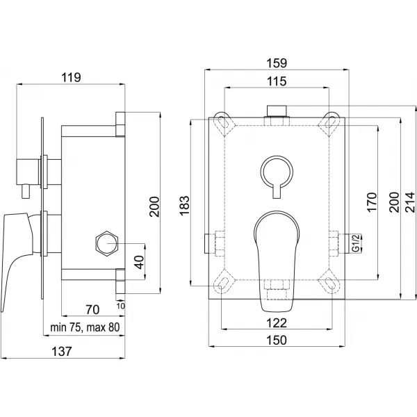 Podomítková baterie s boxem 2 vývody NICE Novaservis BOX97051R,0