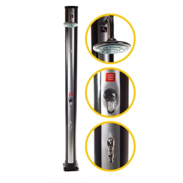 Solární sprcha vč. teploměru s dlouhou hlavicí Hawaj Uno 38 l černo-stříbrná 70556003