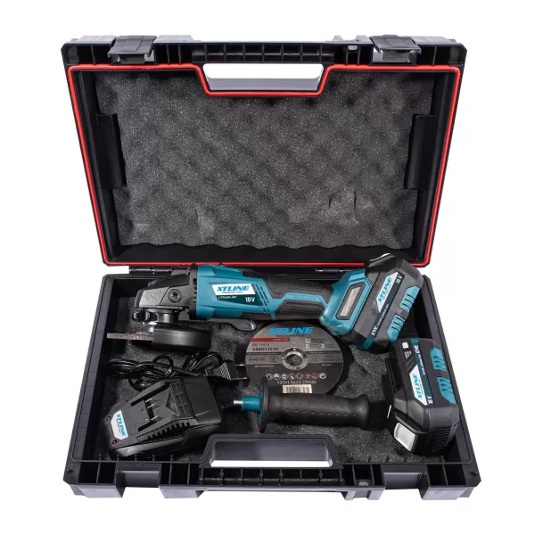 Aku úhlová bruska bezuhlíková 125 mm 18V 2x5,0Ah + nabíječka + box XTLine XT102835-2B5B