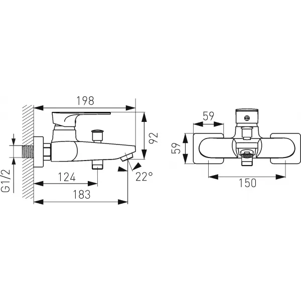 Nástěnná vanová baterie bez příslušenství ALGEO SQUAREchrom Novaservis 82020/1,0