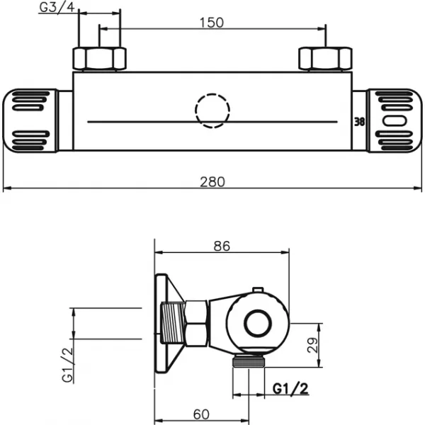 Sprchová termostatická baterie 150 mm Aquamat chrom Novaservis 2660/1,0