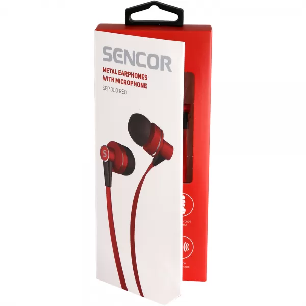 Sluchátka do uší s mikrofonem SENCOR SEP 300 MIC RED MET