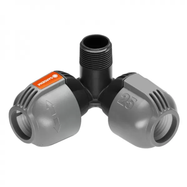 L-kus Gardena 25 mm x vnější závit 3/4", rohová přípojka zadešťovače 2783-20