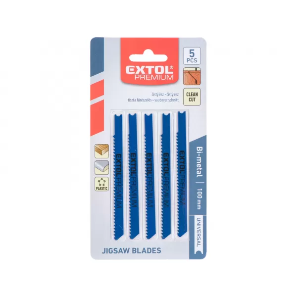 Plátky do přímočaré pily 5ks 75x2,5mm úchyt UNIVERSAL Bi-metal EXTOL PREMIUM 8805703