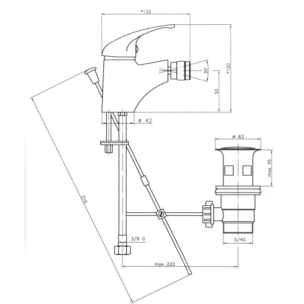 Bidetová baterie s výpustí Titania Iris chrom Novaservis 92011,0