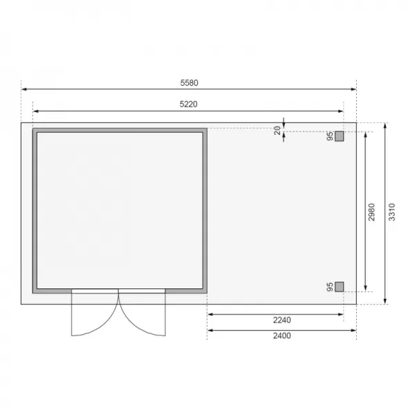 Dřevěný domek KARIBU KERKO 6 + přístavek 240 cm (93282) natur LG2997