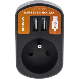Zásuvka s 2xUSB, 5V/2100mA SENCOR SPC 70 BK 50002321