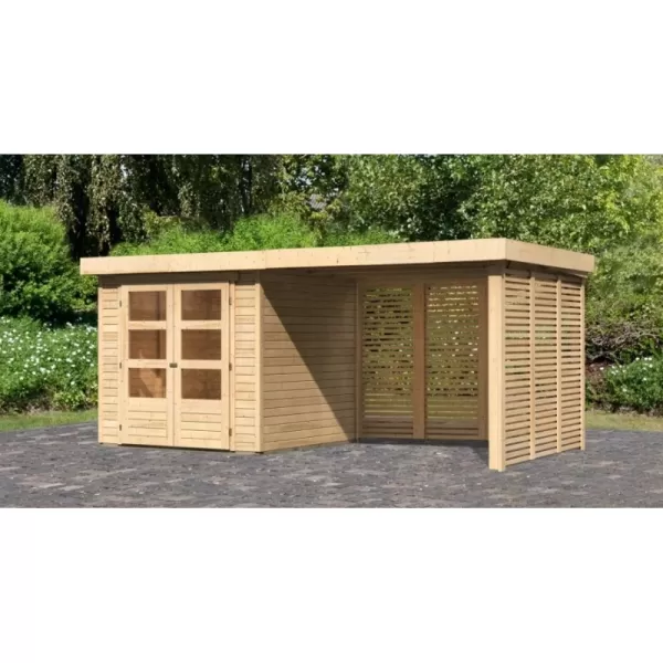 Dřevěný domek KARIBU ASKOLA 2 + přístavek 280 cm včetně zadní a boční stěny (9169) natur LG3225