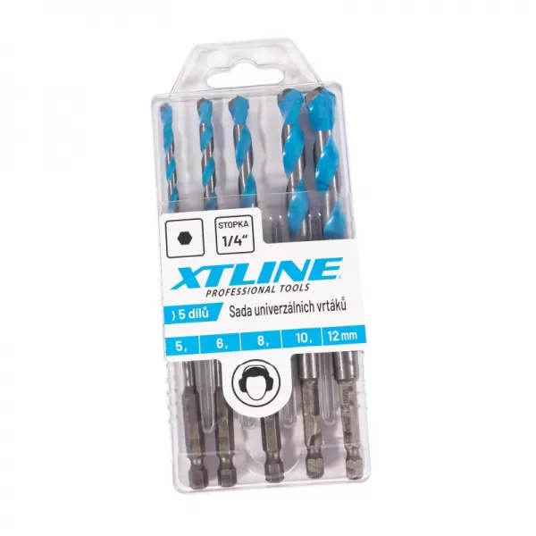 Sada univerzálních vidiových vrtáků, šestihranná stopka 5 dílů 5-12 mm, plastový obal Xtline XT680512