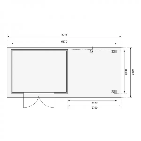Dřevěný domek KARIBU KERKO 4 + přístavek 280 cm včetně zadní a boční stěny (82946) natur LG2979